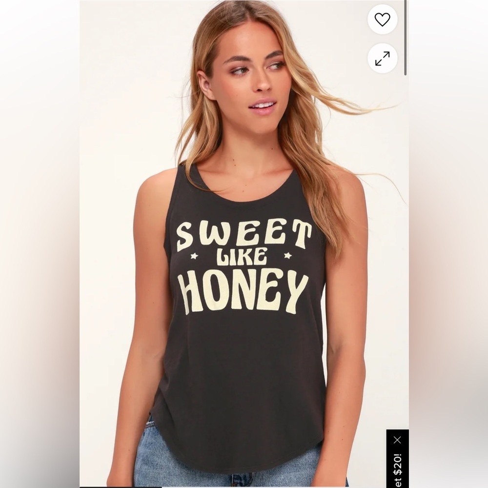 CHASER DARK GRAY “SWEET LIKE HONEY” GRAPHIC RAZORBACK TANK TOP W/ LACE UP BACK